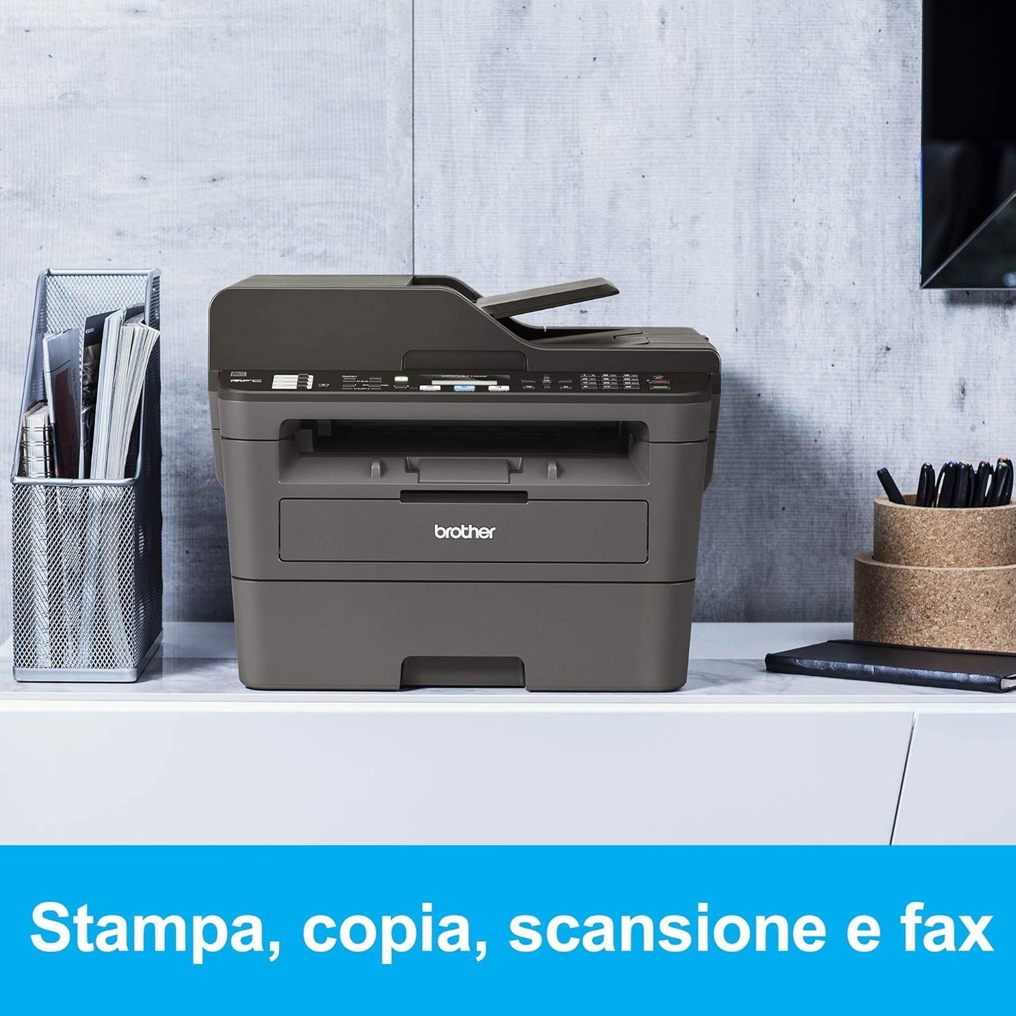 Brother MFCL2710DW Stampante Multifunzione Laser 4 in 1 Bianco e Nero, Velocità Stampa 30 ppm, Scheda di Rete Cablata, Wi-Fi, Stampa Fronte/Retro Automatica, ADF 50 Fogli, Display LCD